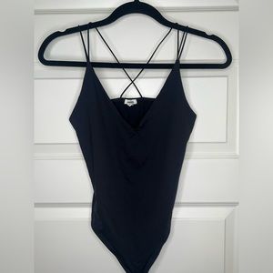 Black V Cut One piece with double cross back straps.